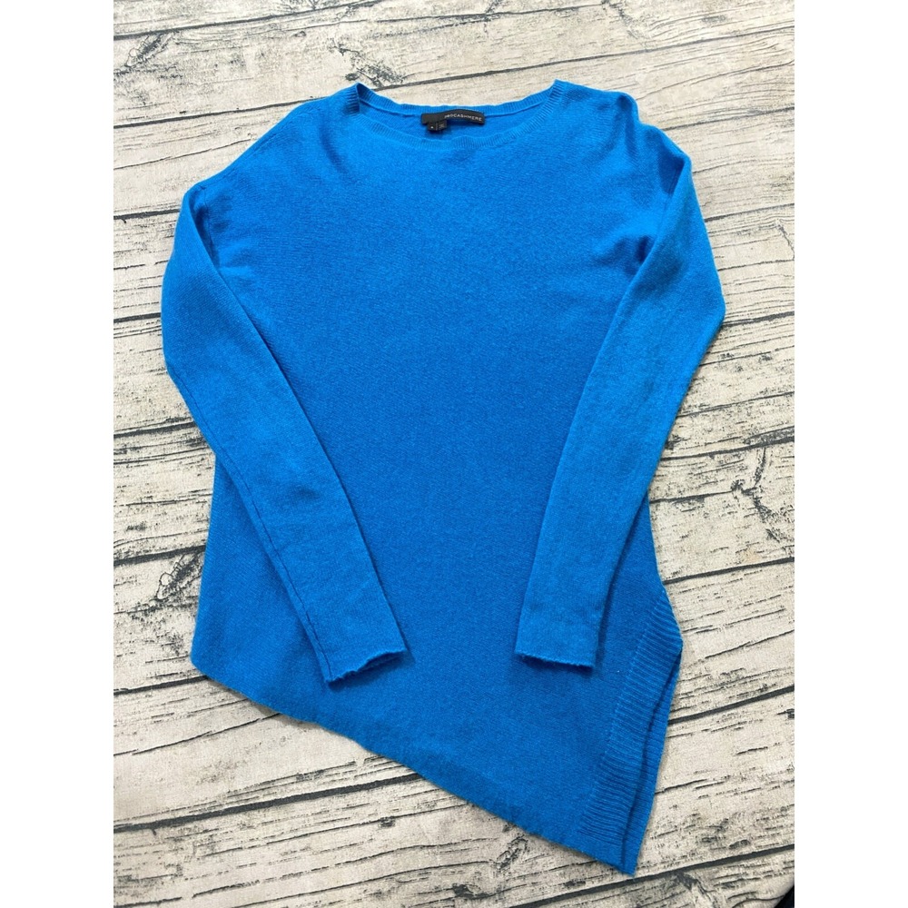 360 Cashmere Womens S Asymmetric Hem Cashmere‎ Pullover Sweater Knit Blue
